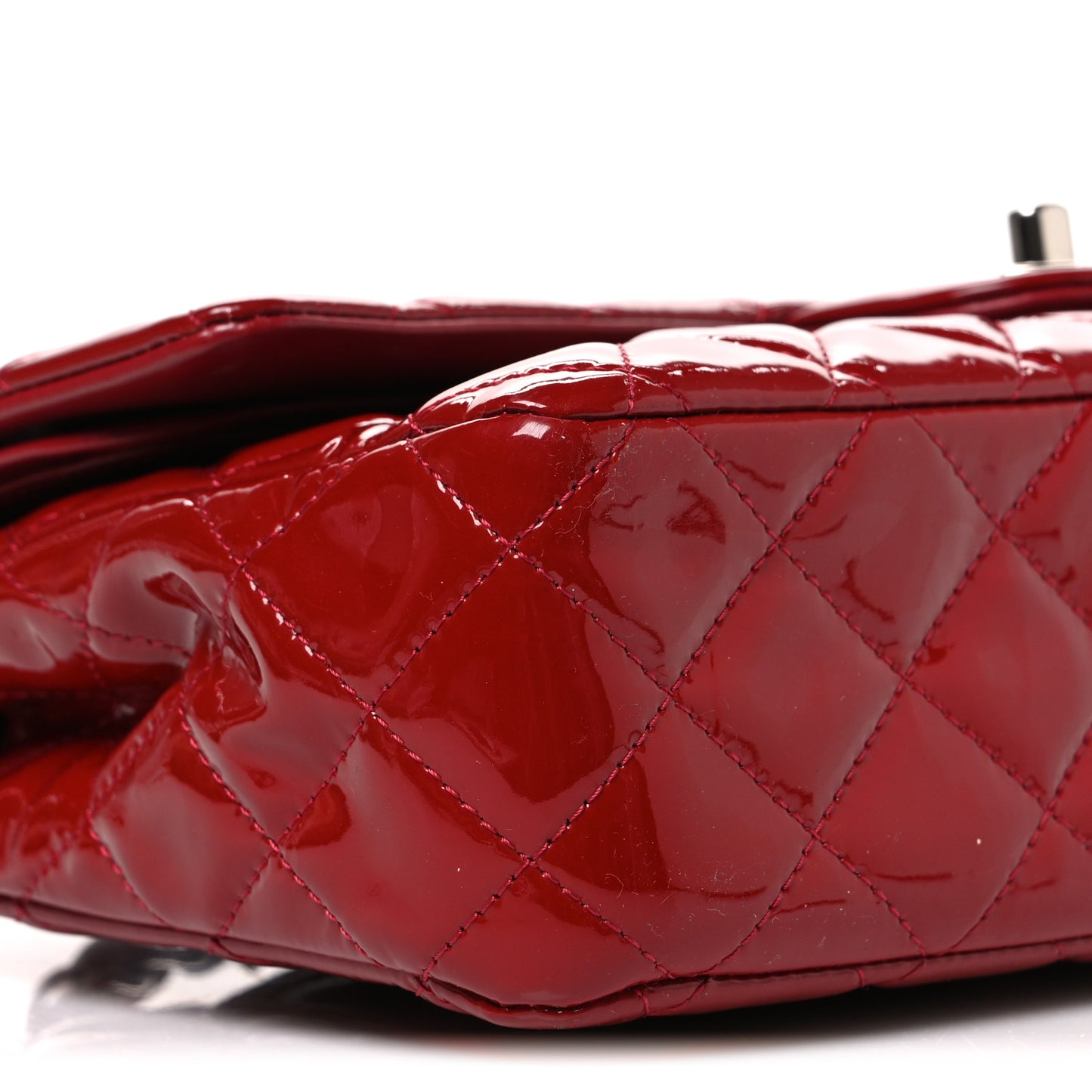 Patent Calfskin Quilted Medium Double Flap Red