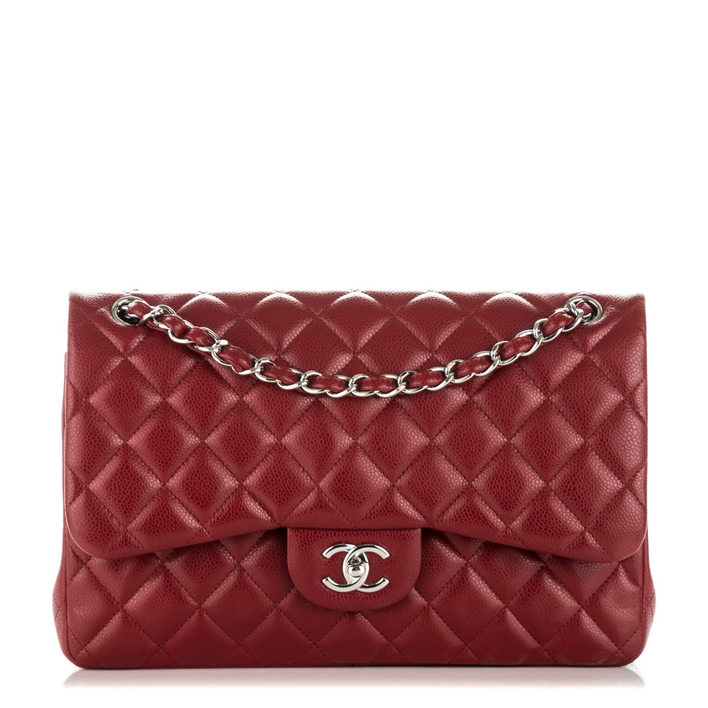 Caviar Quilted Jumbo Double Flap Red
