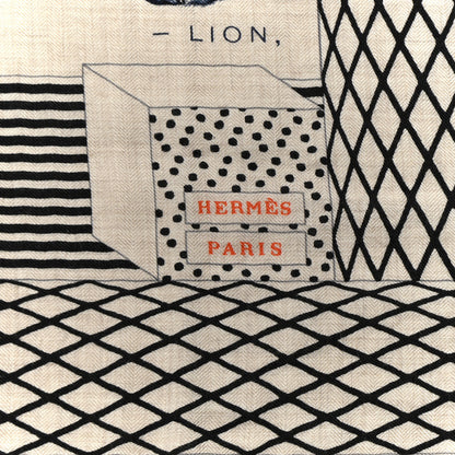 Hermes Cashmere Silk Grand Theatre Nouveau Shawl 140 Naturel Marine Black 2 of 6