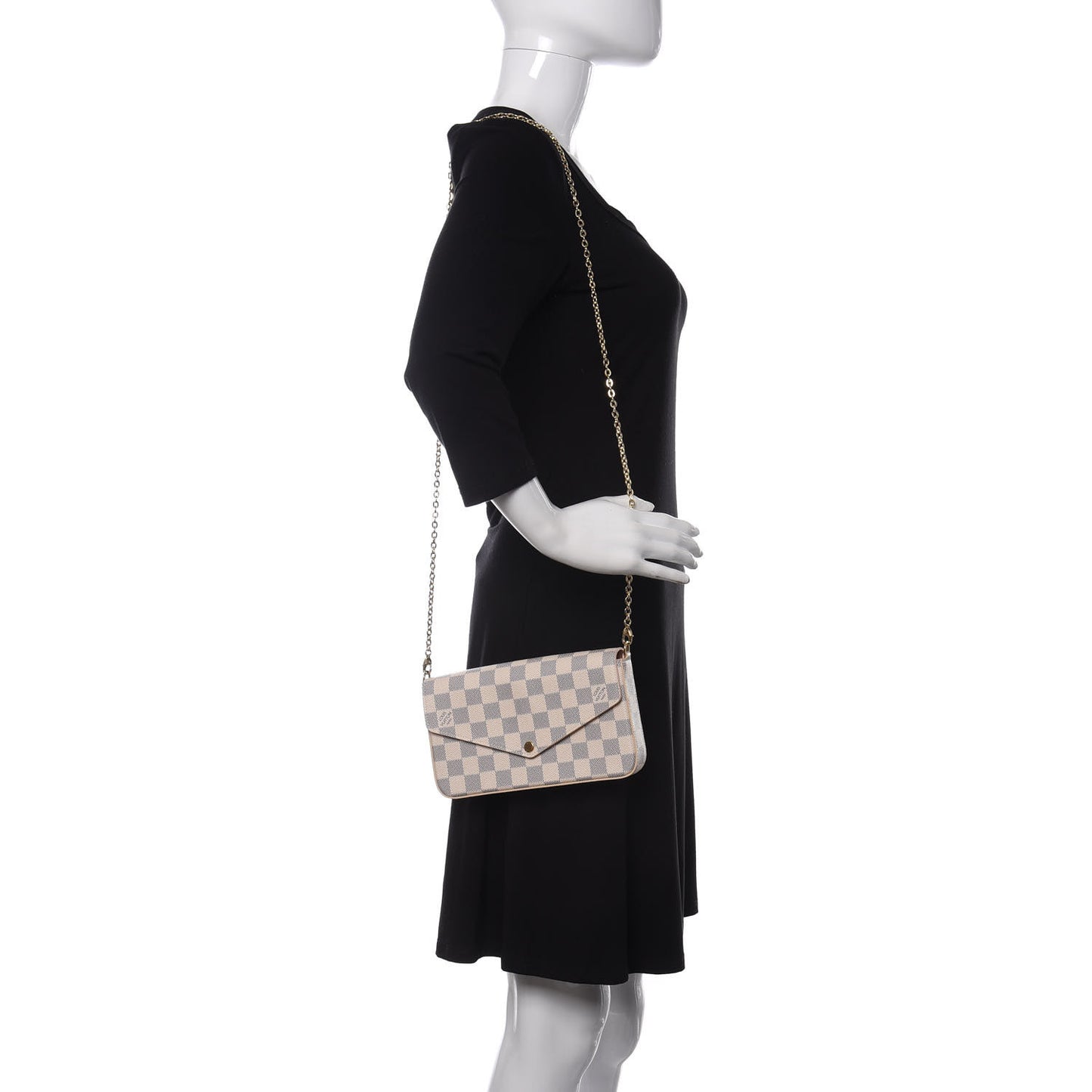 Damier Azur Pochette Felicie Chain Wallet Rose Ballerine