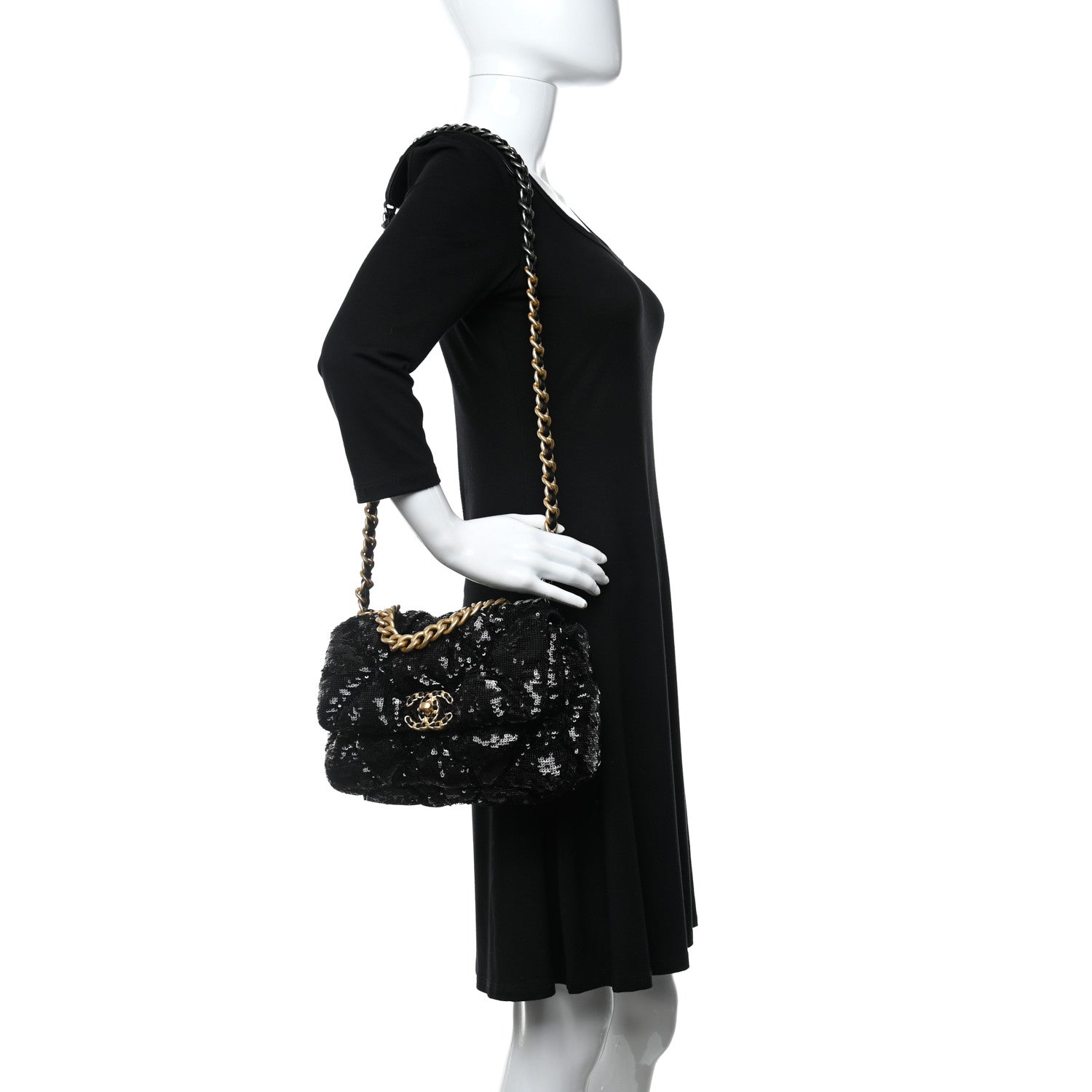 Chanel Sequin Quilted Medium Chanel 19 Flap Black 2 of 11