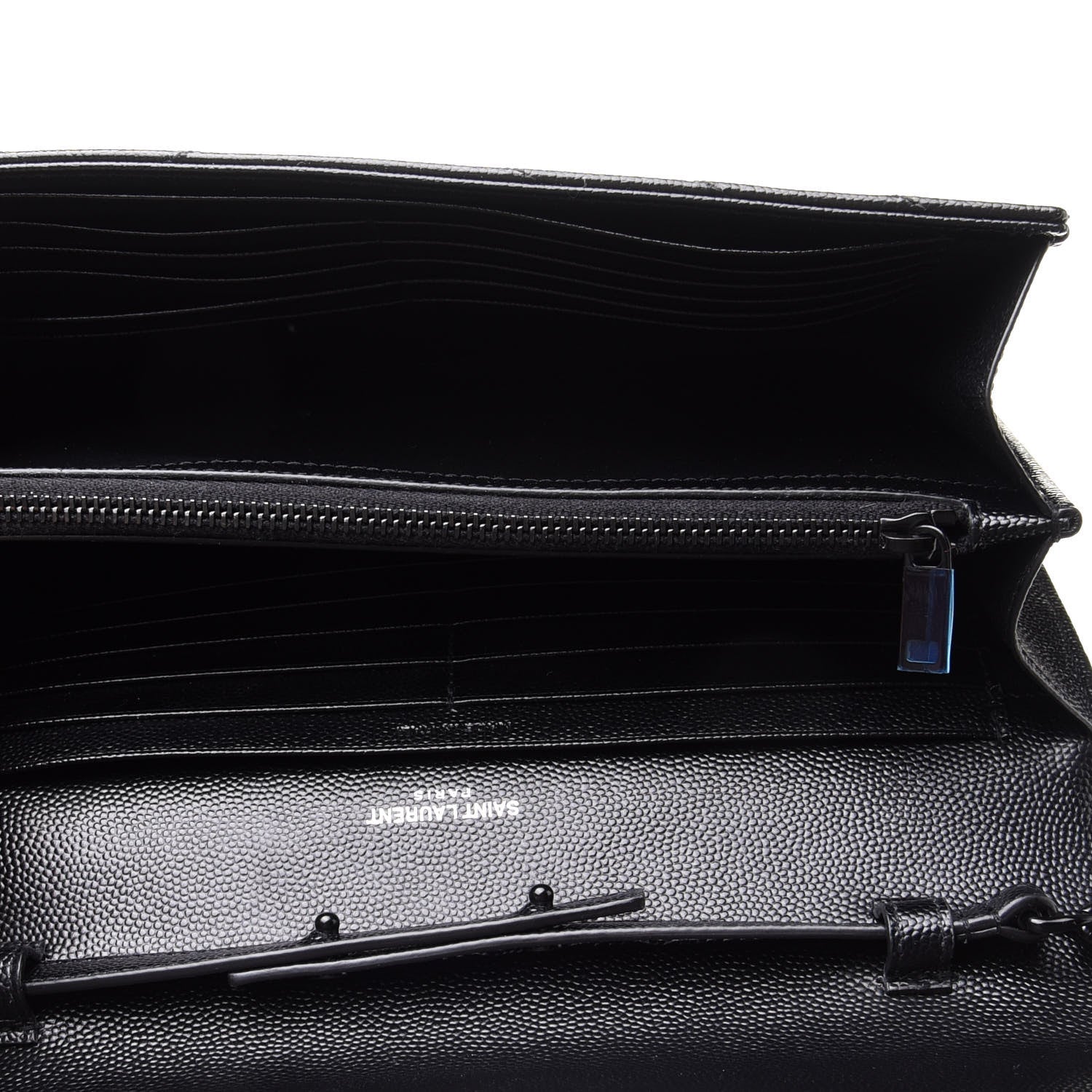 Saint Laurent Grain De Poudre Matelasse Chevron Monogram Chain Wallet Black 5 of 9