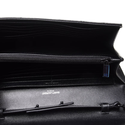 Saint Laurent Grain De Poudre Matelasse Chevron Monogram Chain Wallet Black 5 of 9