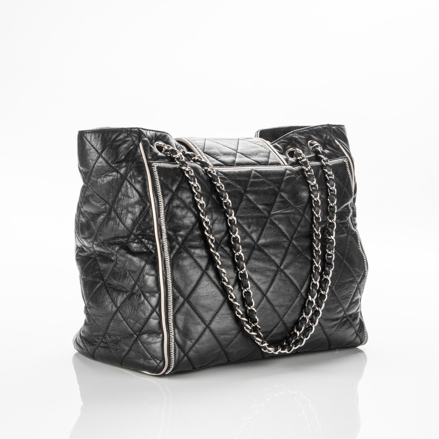 Chanel Lambskin Quilted East West Large Tote Black 3 of 8