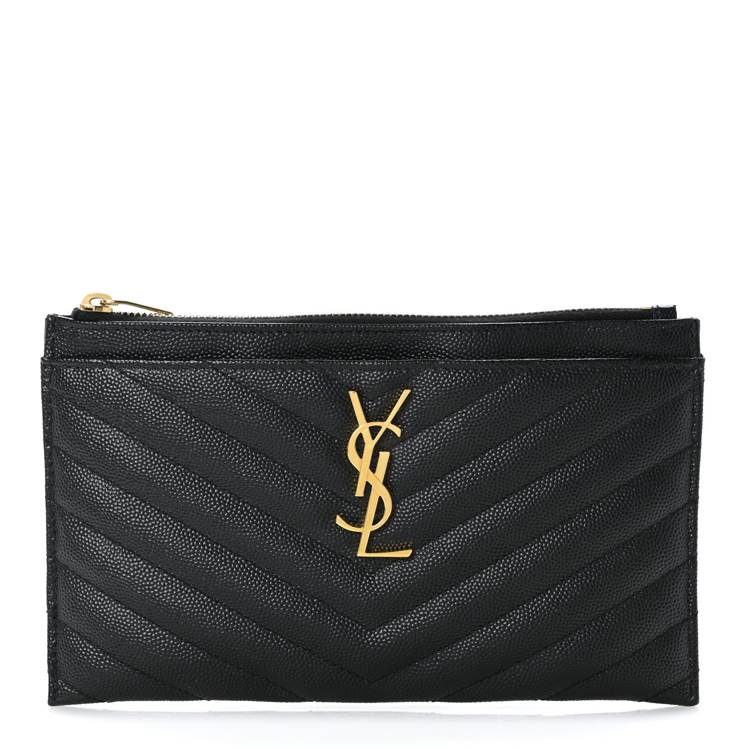Saint Laurent Grain De Poudre Chevron Monogram Bill Pouch Black 1 of 6