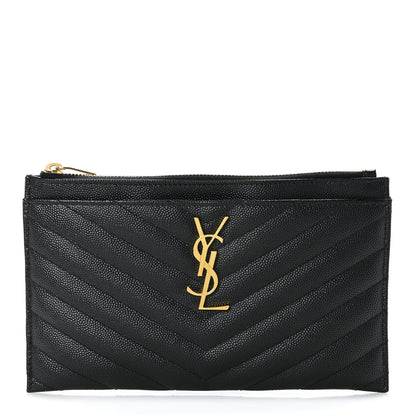 Saint Laurent Grain De Poudre Chevron Monogram Bill Pouch Black 1 of 6