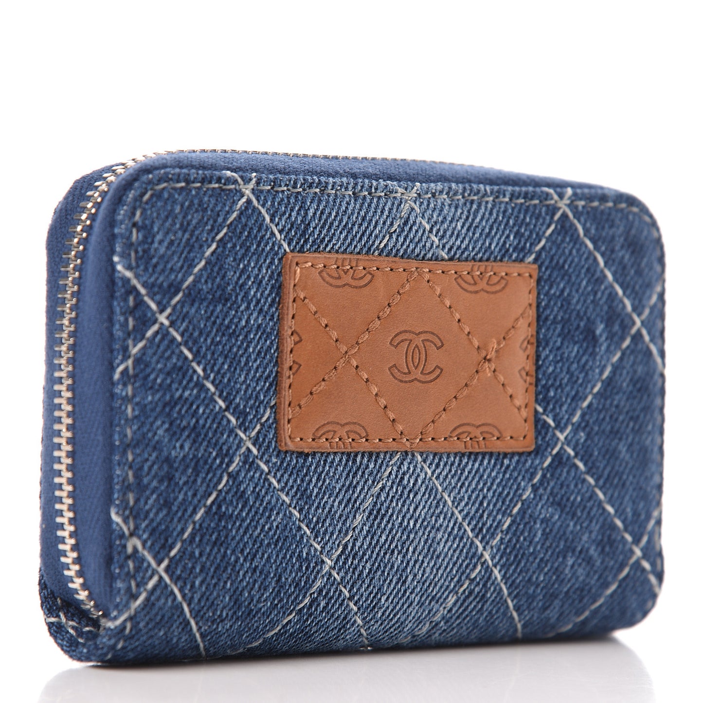 Denim Quilted Zip Coin Purse Blue