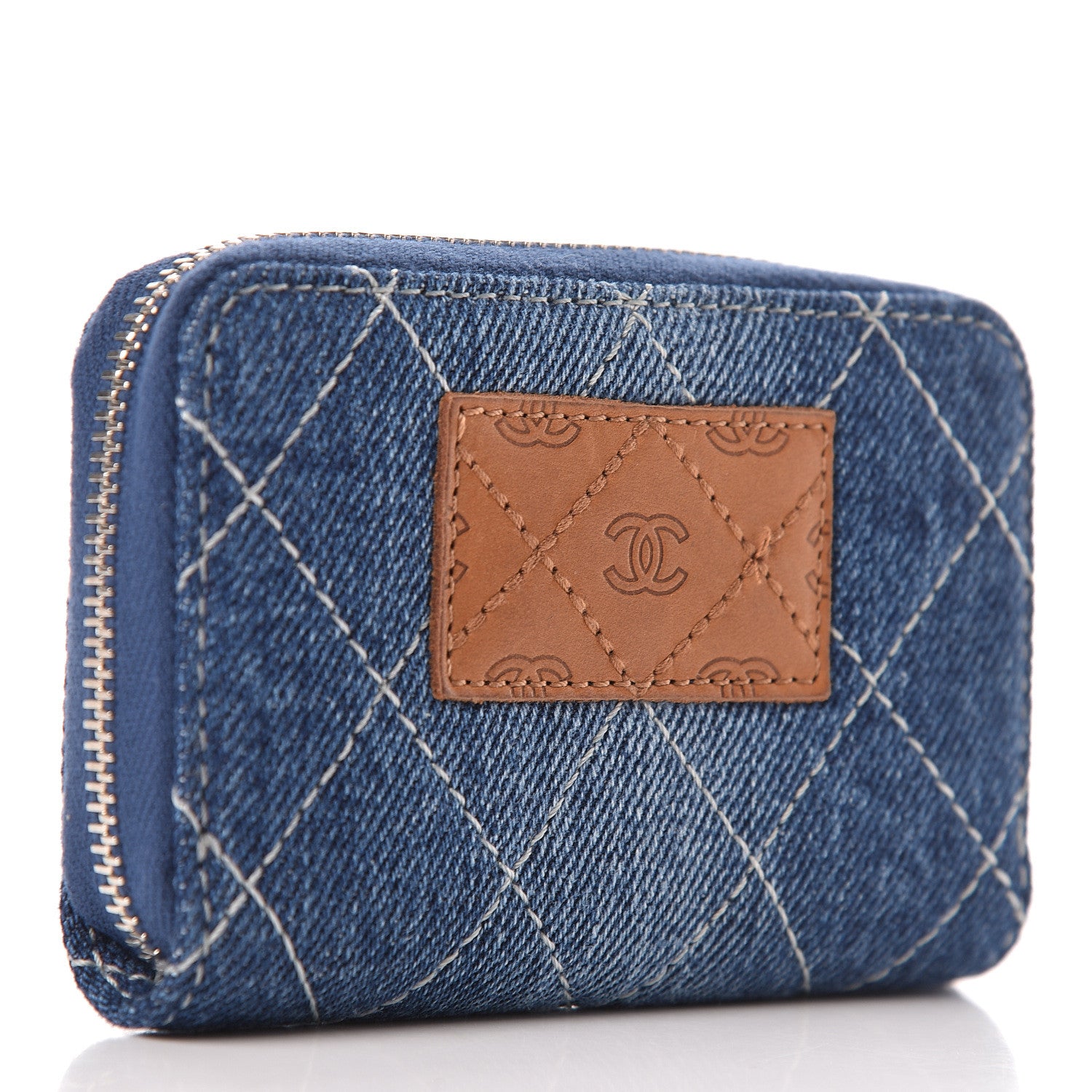 Chanel Denim Quilted Zip Coin Purse Blue 3 of 8