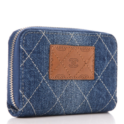 Chanel Denim Quilted Zip Coin Purse Blue 3 of 8