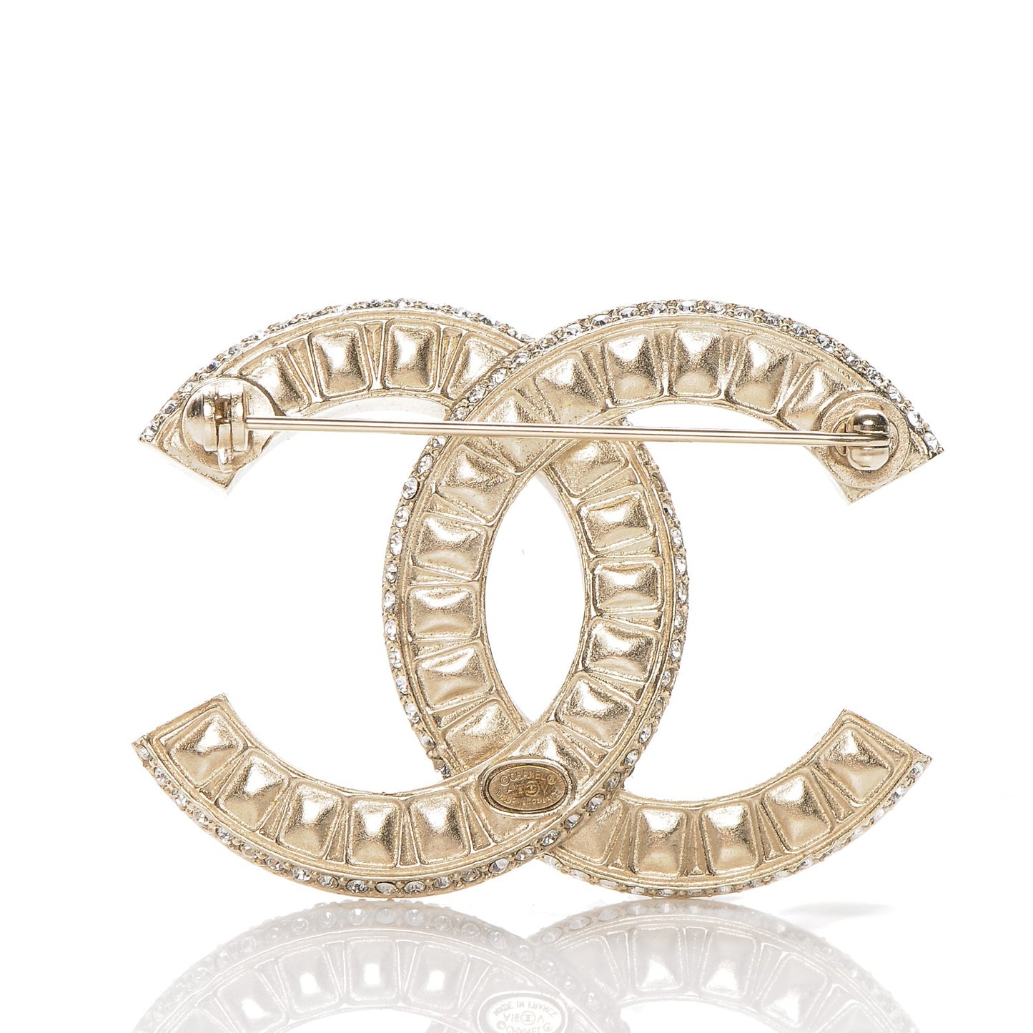 Baguette Crystal CC Brooch Gold