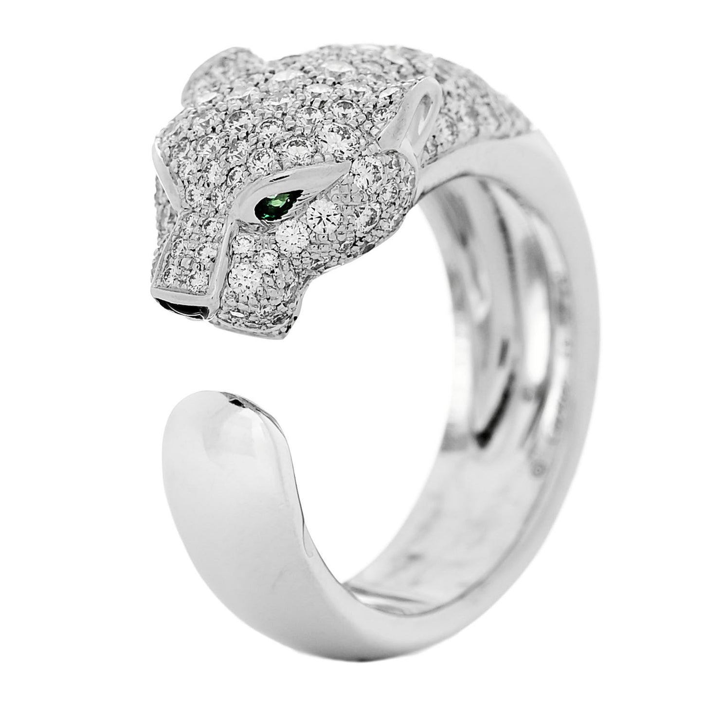 18K White Gold Diamond Black Onyx Emerald Panthere De Cartier Ring 55 7.25