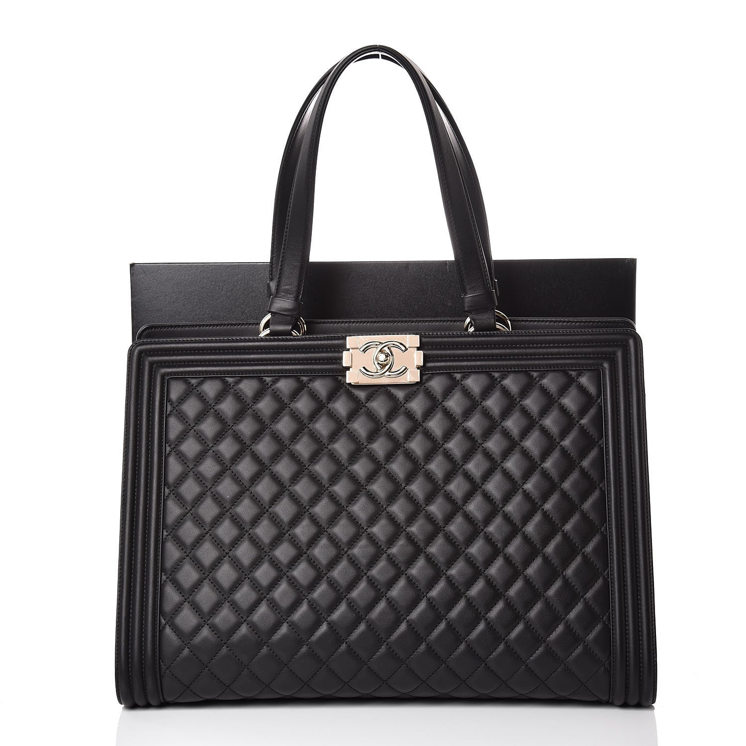 Chanel Calfskin Quilted Boy Shopping Tote Black 10 of 10