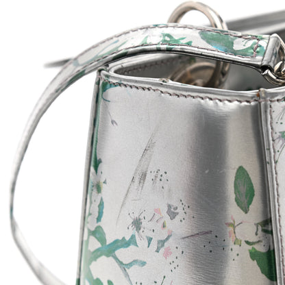 Christian Dior Metallic Patent Floral Printed Medium Lady Dior 12 of 15