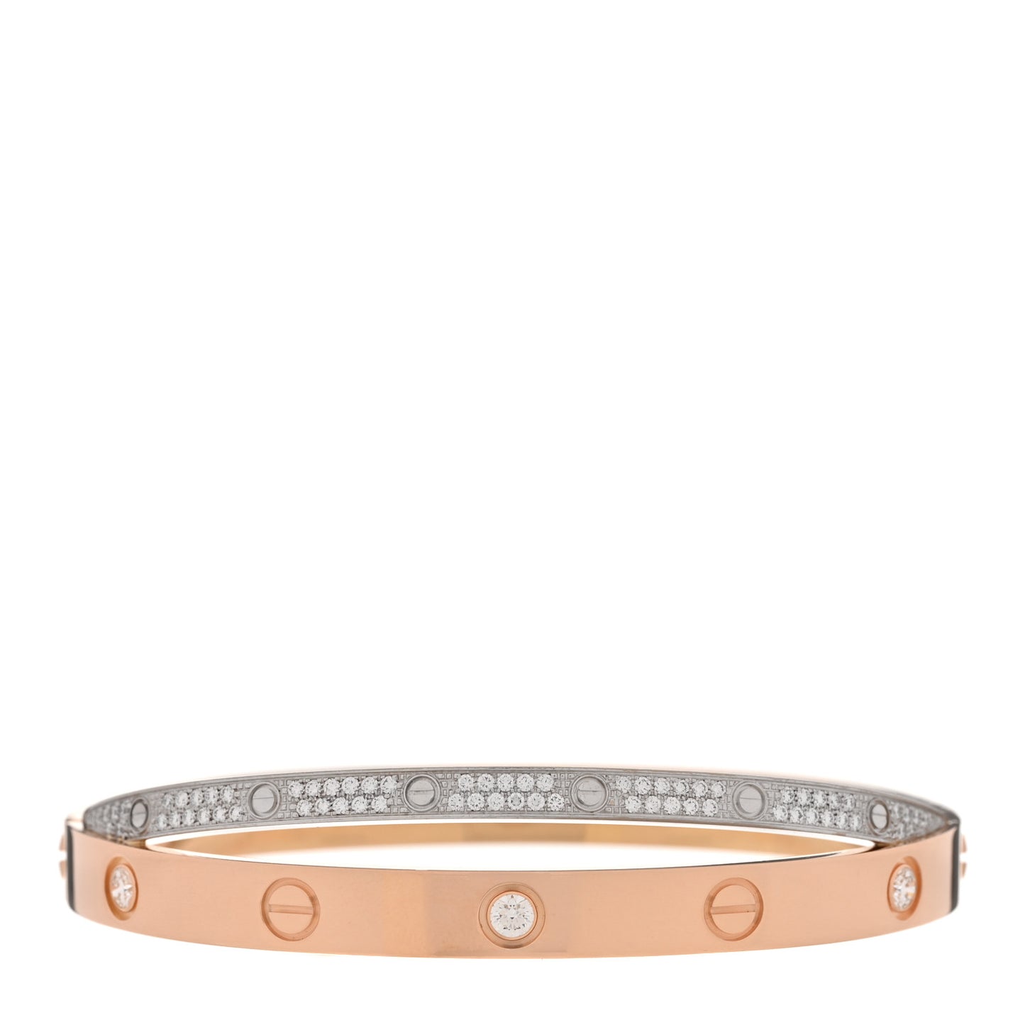 18K Pink White Gold Diamond Double LOVE Paved Bracelet 17