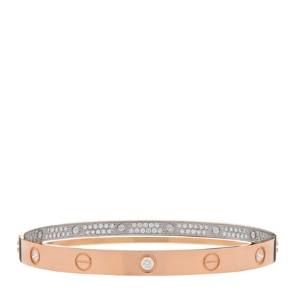 Cartier 18K Pink White Gold Diamond Double LOVE Paved Bracelet 17 2 of 9