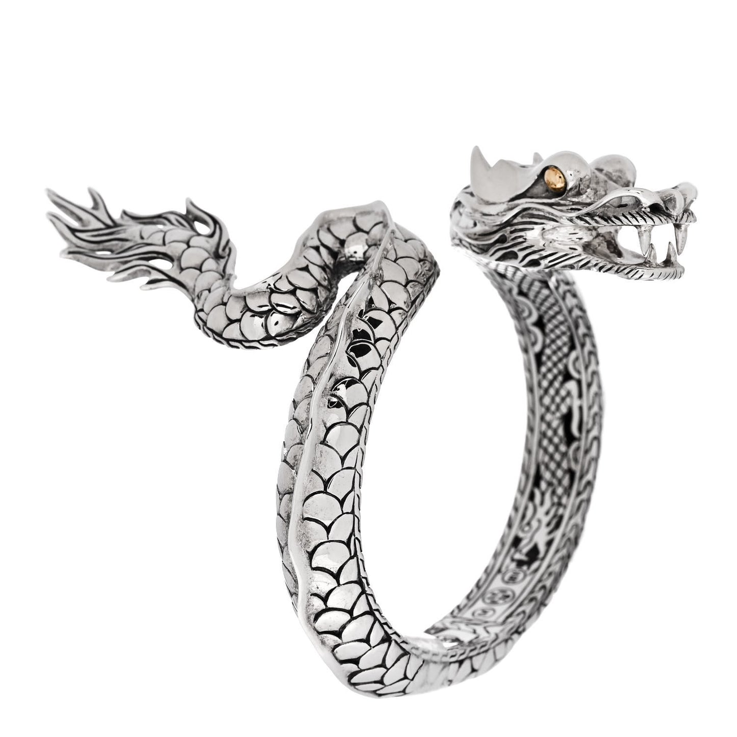 JOHN HARDY Sterling Silver 18K Yellow Gold Naga Dragon Kick Cuff Bracelet