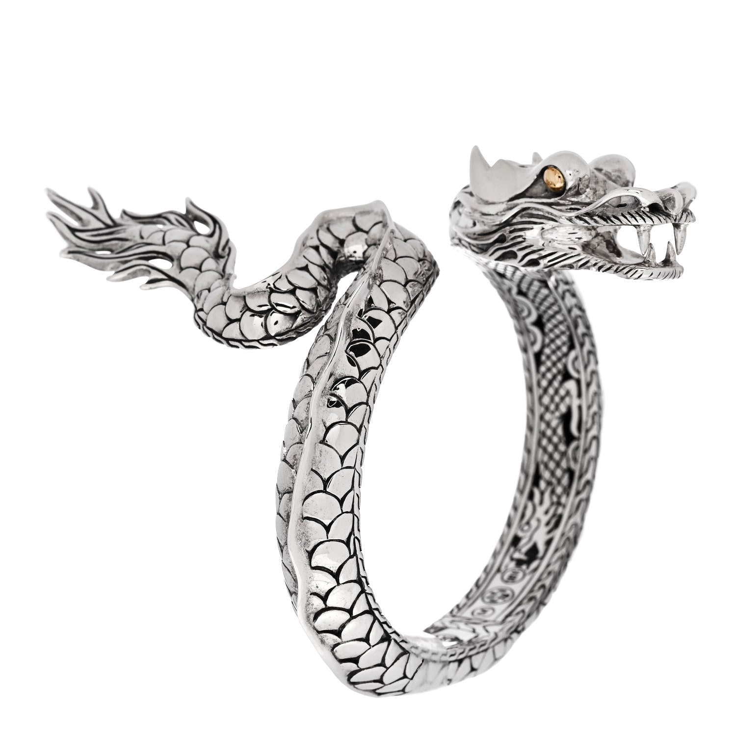 John Hardy JOHN HARDY Sterling Silver 18K Yellow Gold Naga Dragon Kick Cuff Bracelet 1 of 4