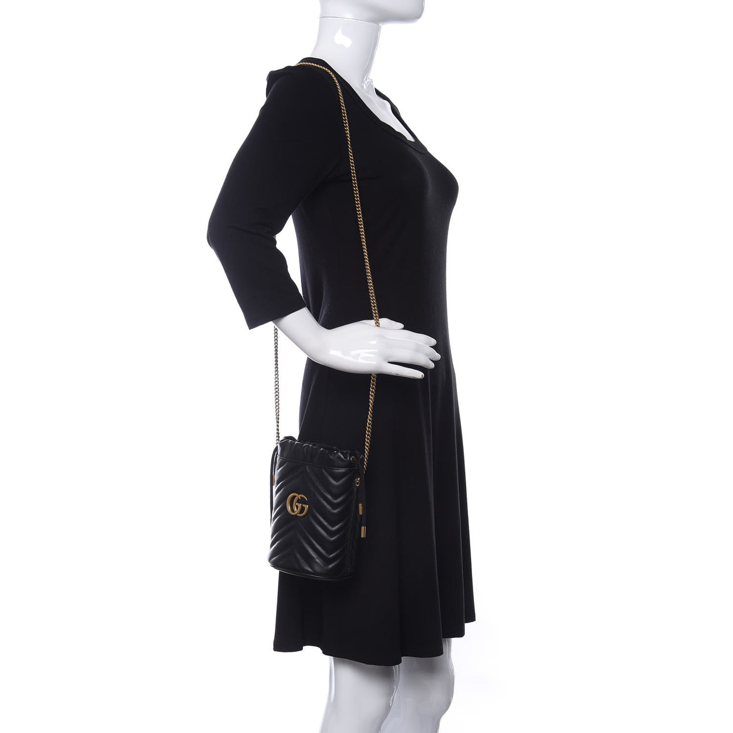 Calfskin Matelasse Mini GG Marmont 2.0 Bucket Bag Black