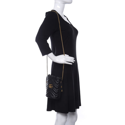 Gucci Calfskin Matelasse Mini GG Marmont 2.0 Bucket Bag Black 2 of 9