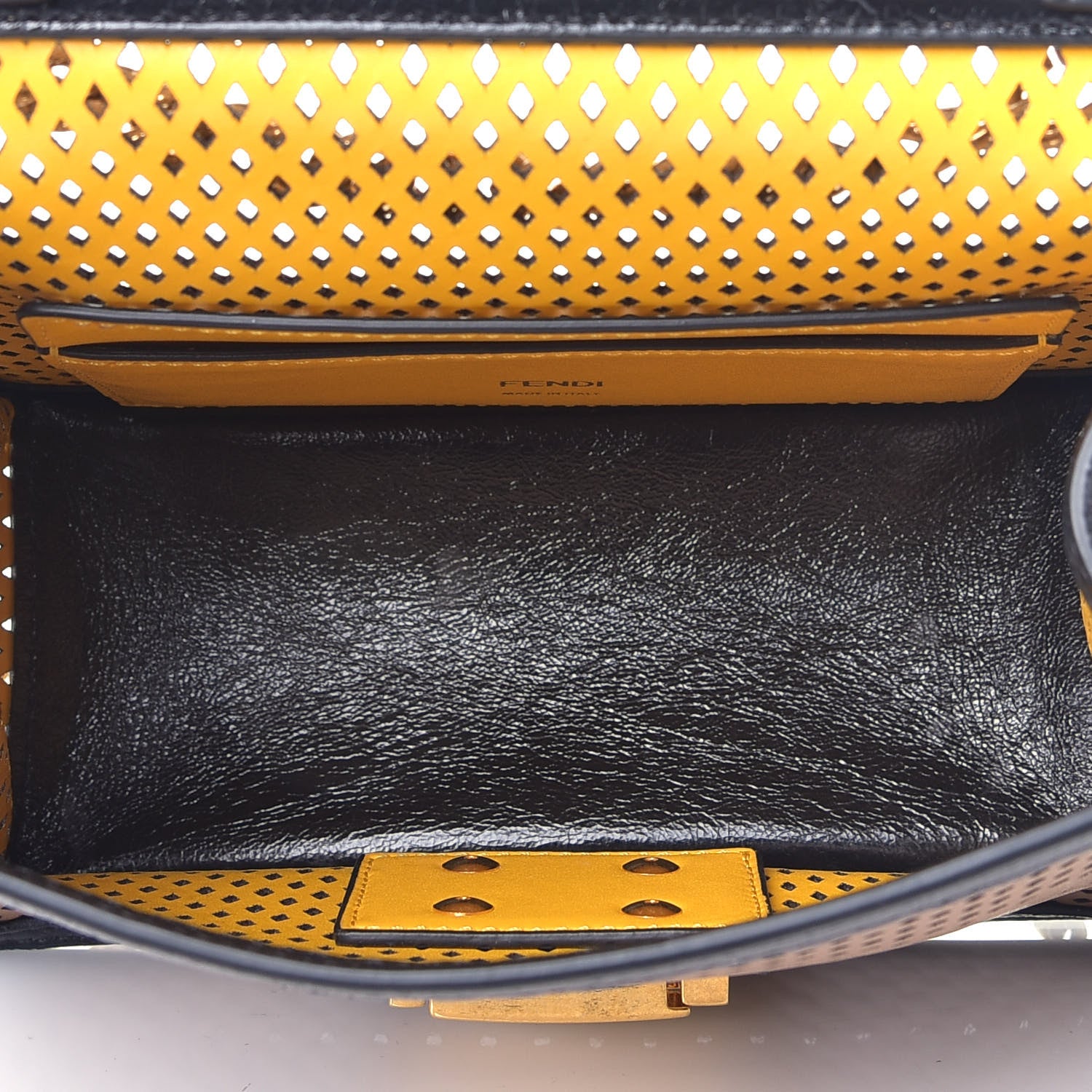 Fendi Vitello Liberty Glossy Lambskin Perforated Small Kan U Shoulder Bag Sand Mimosa Black 6 of 9