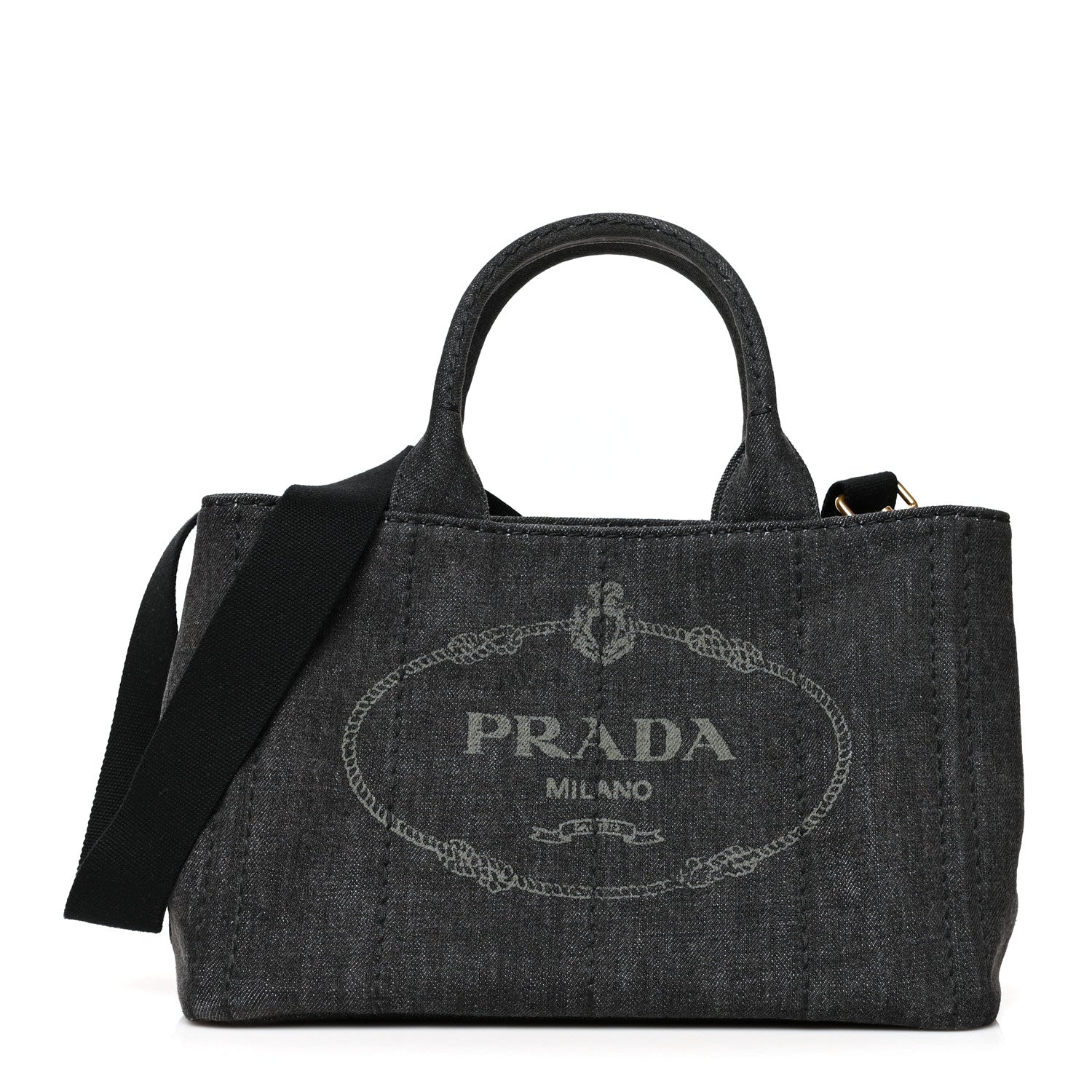 Prada Denim Small Logo Tote Black 1 of 8