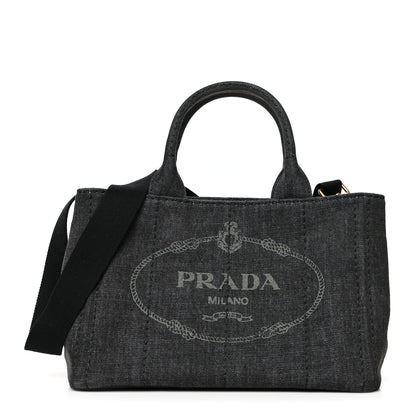 Prada Denim Small Logo Tote Black 1 of 8