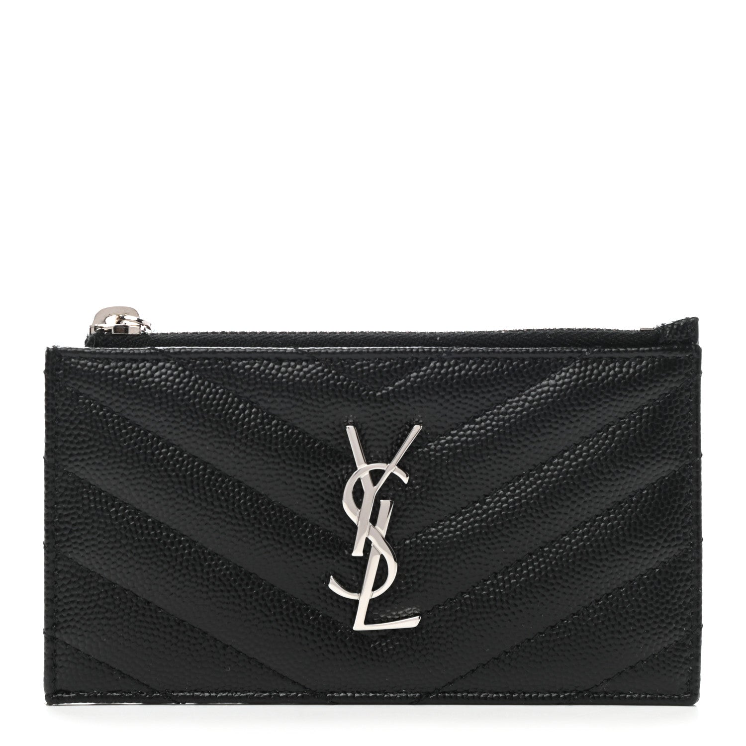 Saint Laurent Monogram Grain de Poudre 5 Fragments Zip Pouch Card Holder Black 1 of 8