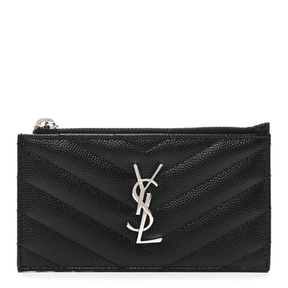 Saint Laurent Monogram Grain de Poudre 5 Fragments Zip Pouch Card Holder Black 1 of 8