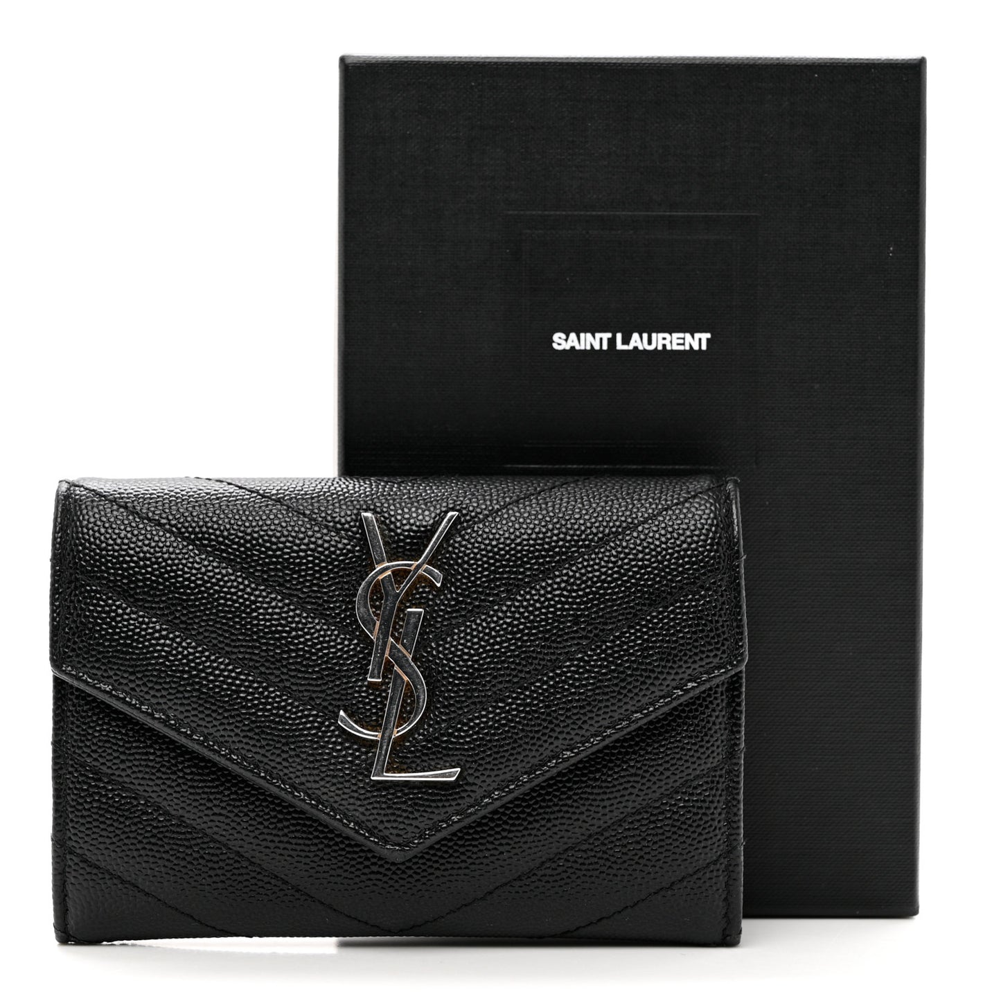 Grain De Poudre Matelasse Chevron Small Monogram Envelope Wallet Black