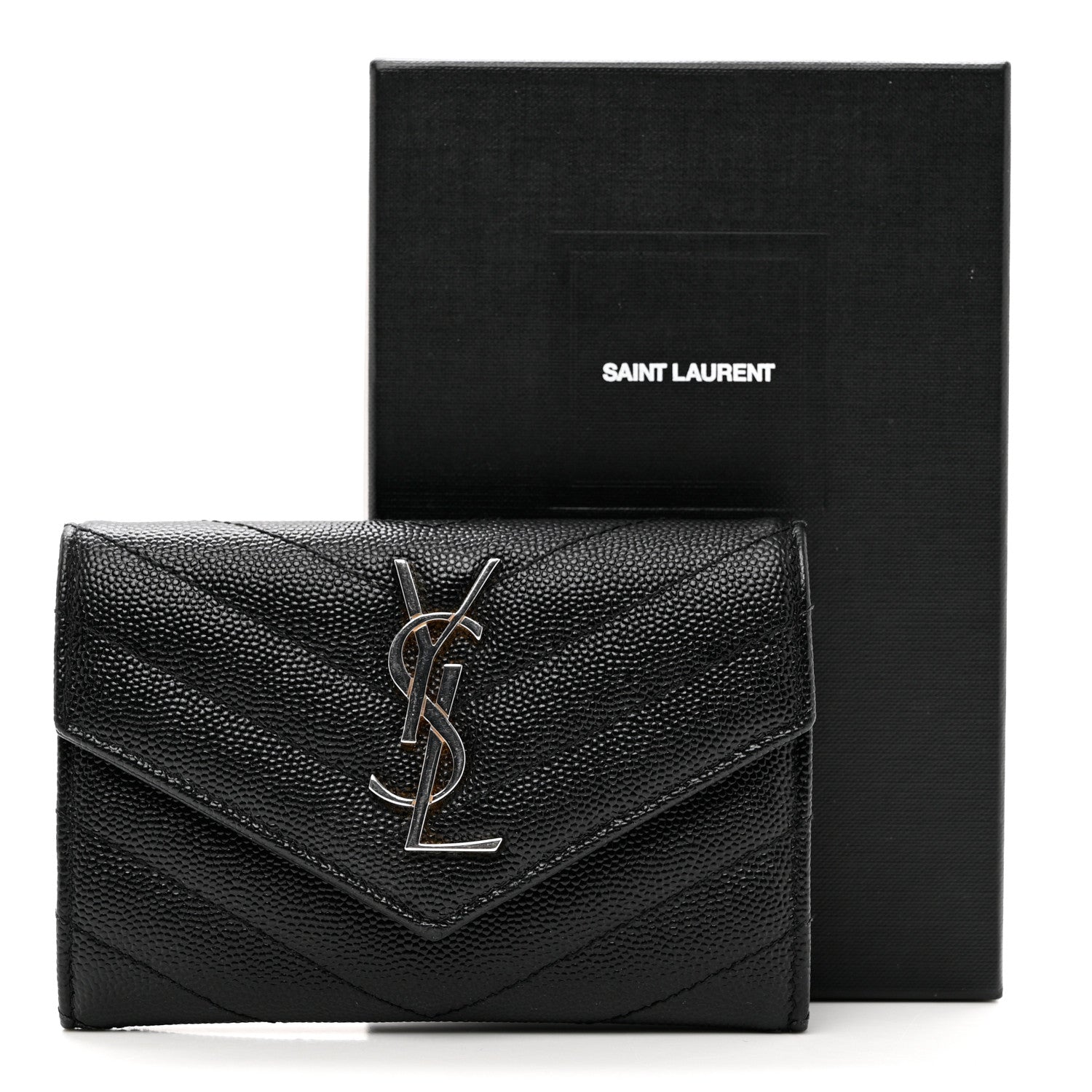 Saint Laurent Grain De Poudre Matelasse Chevron Small Monogram Envelope Wallet Black 8 of 8