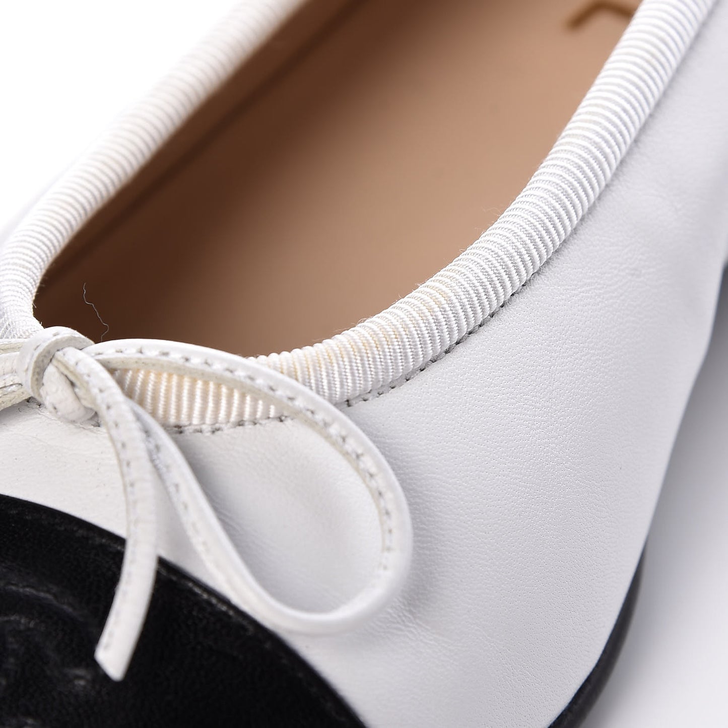Lambskin Cap Toe Ballerina Flats 39 White Black