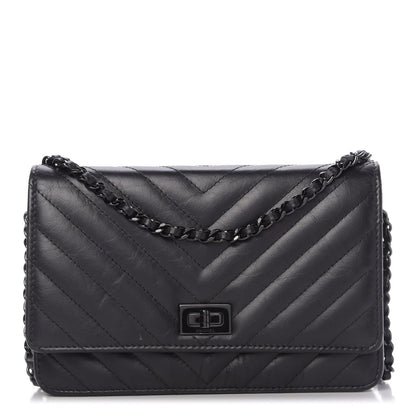 Chanel Aged Calfskin Chevron Quilted Reissue Wallet On Chain WOC So Black 1 of 10
