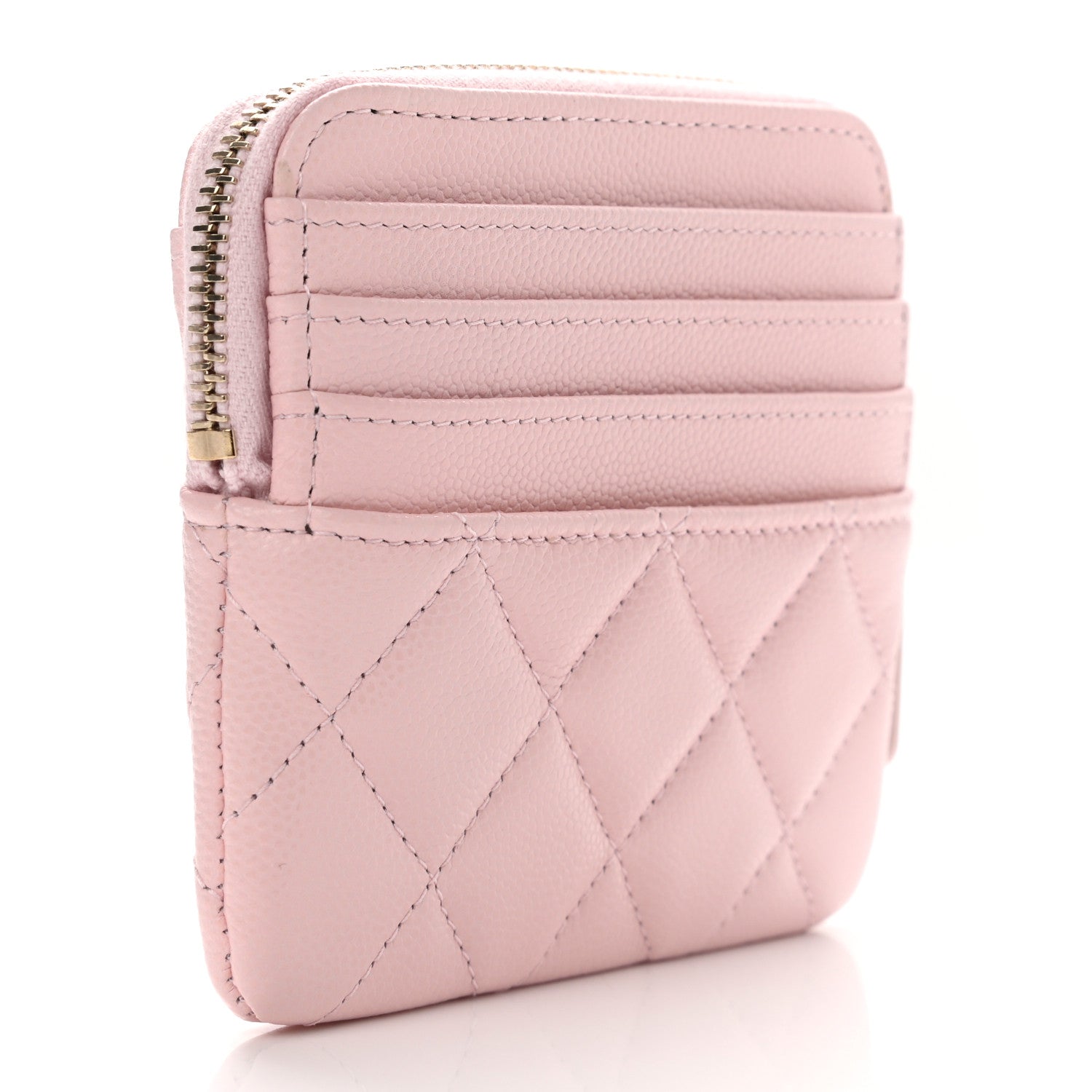 Chanel Caviar Quilted Crystal Zip Card Holder Wallet Light Pink 3 of 8