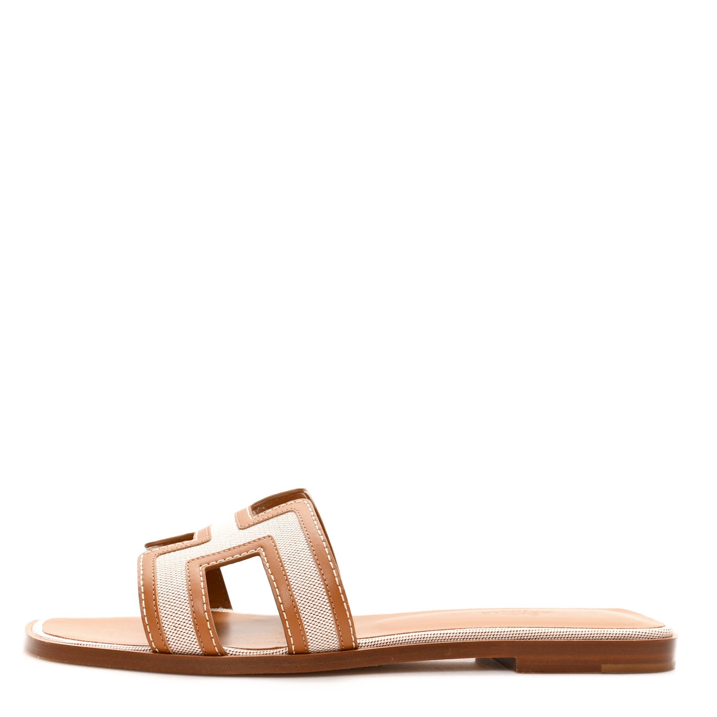 Calfskin Canvas Oran Sandals 40 Noisette Beige Dore