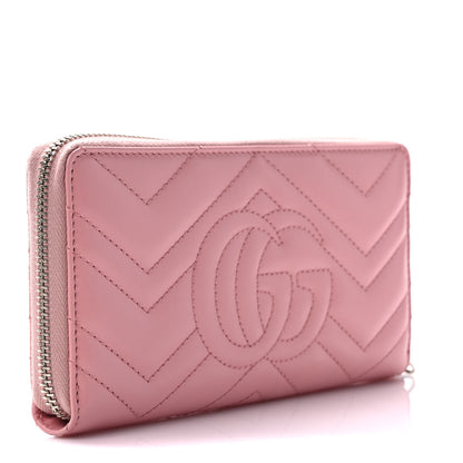 Gucci Calfskin Matelasse GG Marmont Zip Around Wallet Wild Rose 3 of 7