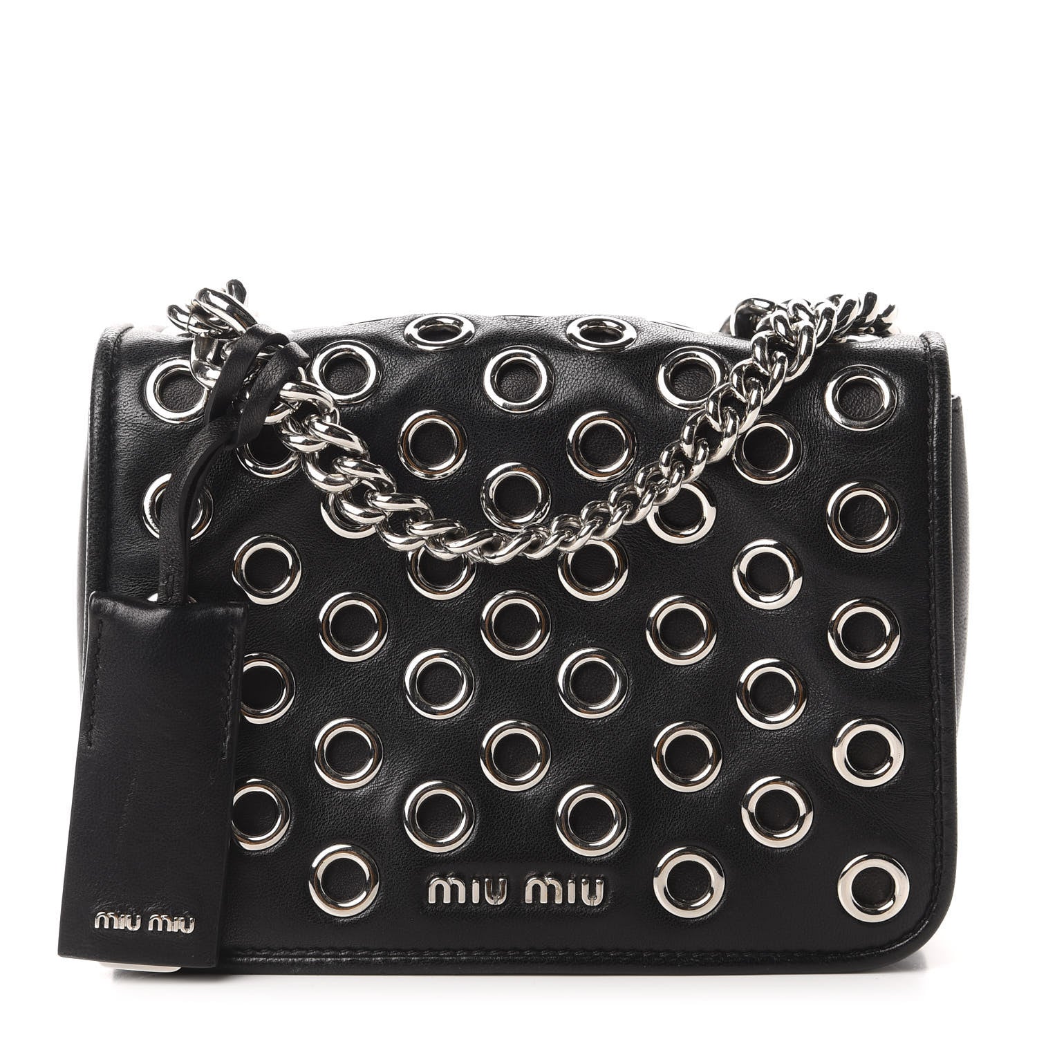 Miu Miu Nappa Grommet Club Shoulder Bag Black 1 of 12