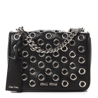 Miu Miu Nappa Grommet Club Shoulder Bag Black 1 of 12