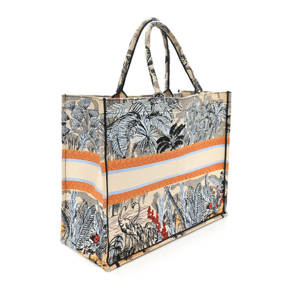 Christian Dior Canvas Embroidered Toile De Jouy Tropicalia Large Book Tote Denim Blue 3 of 13