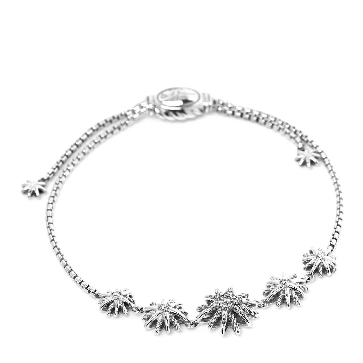 Sterling Silver Diamond Five Station Petite Starburst Chain Bracelet