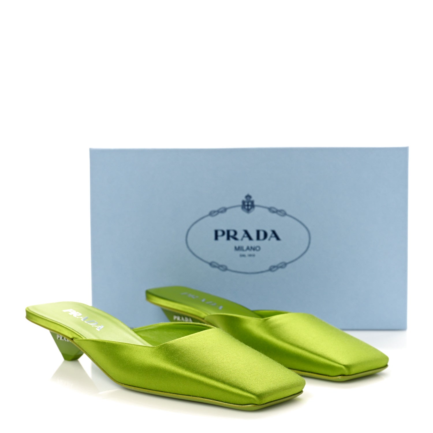 Prada Satin Modellerie Mules 37 Felce 11 of 11