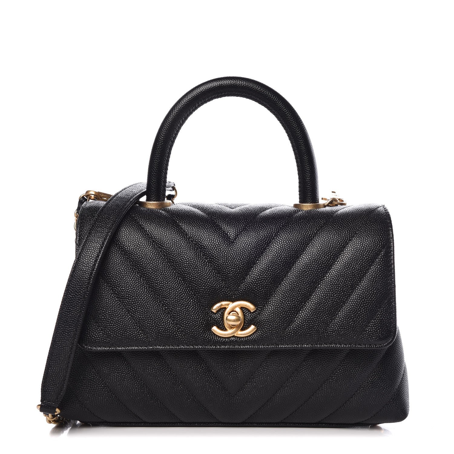 Chanel Caviar Chevron Quilted Mini Coco Handle Flap Black 1 of 8