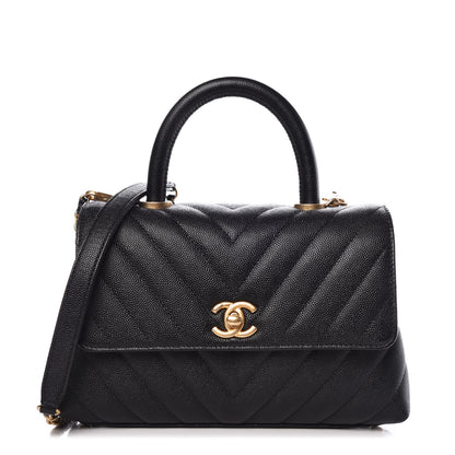 Chanel Caviar Chevron Quilted Mini Coco Handle Flap Black 1 of 8
