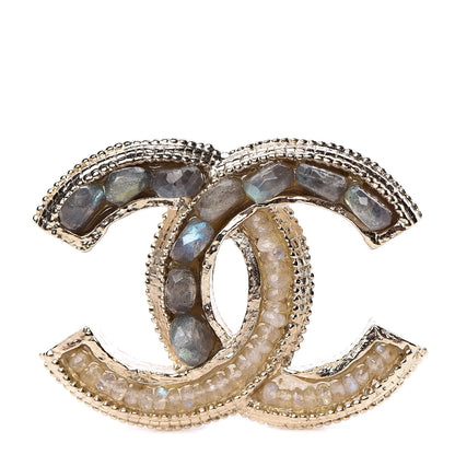 Chanel Moonstone Labradorite CC Brooch Gold 1 of 5