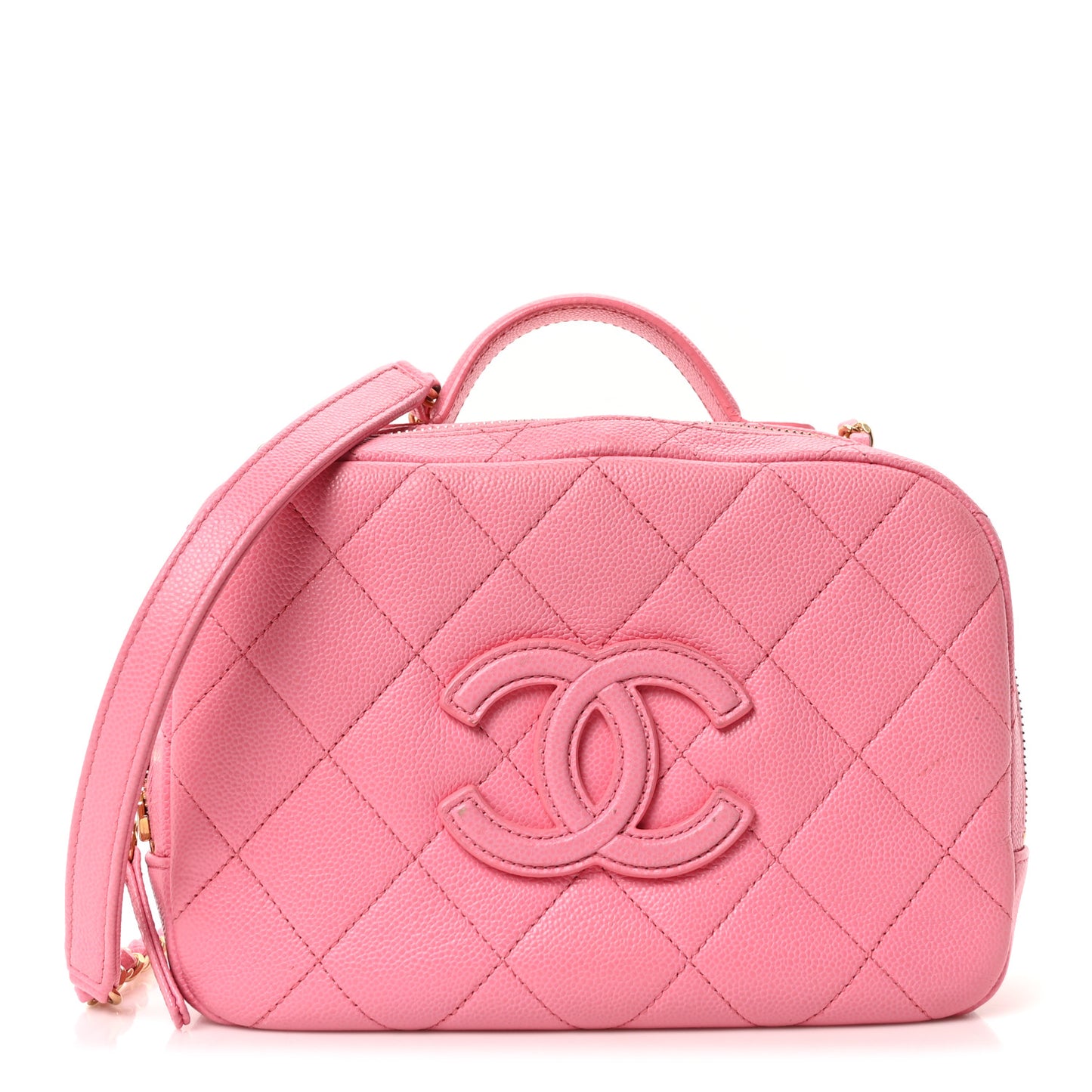 Caviar Quilted Small Top Handle Vanity Case Pink