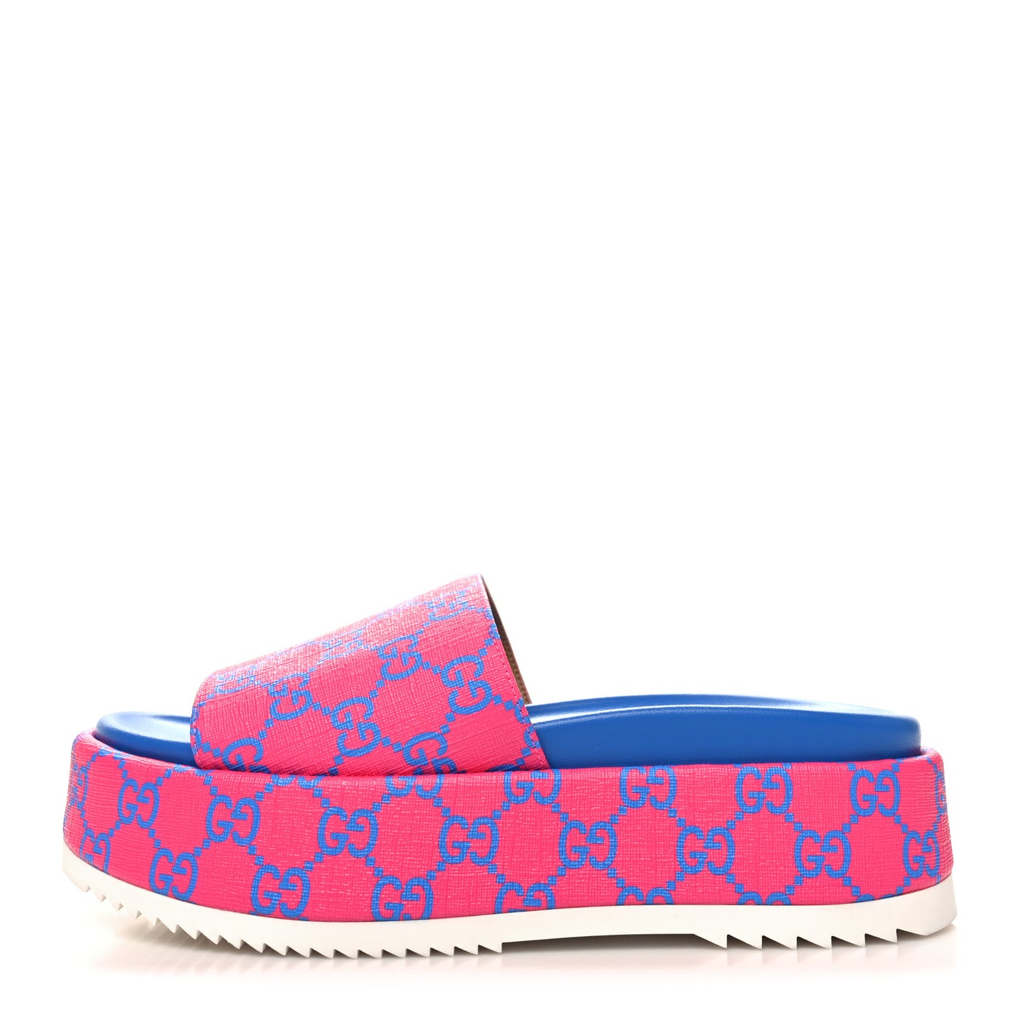 GG Supreme Joy Monogram Angelina Platform Slide Sandals 38 Fuxia Blue