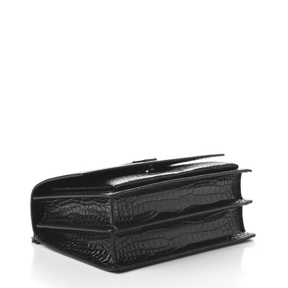 Saint Laurent Calfskin Crocodile Embossed Medium Monochrome Monogram Sunset Black 4 of 9