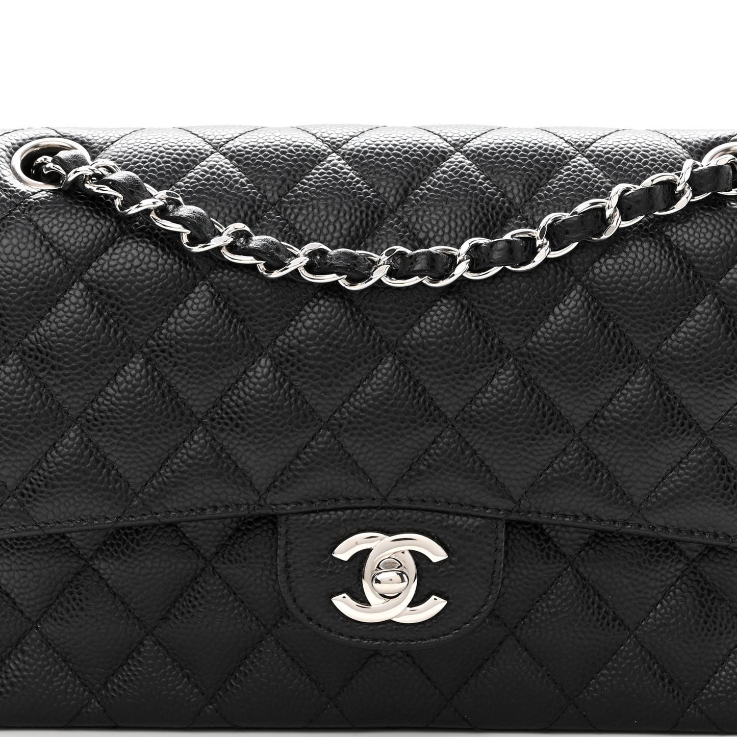 Caviar Quilted Medium Double Flap Black