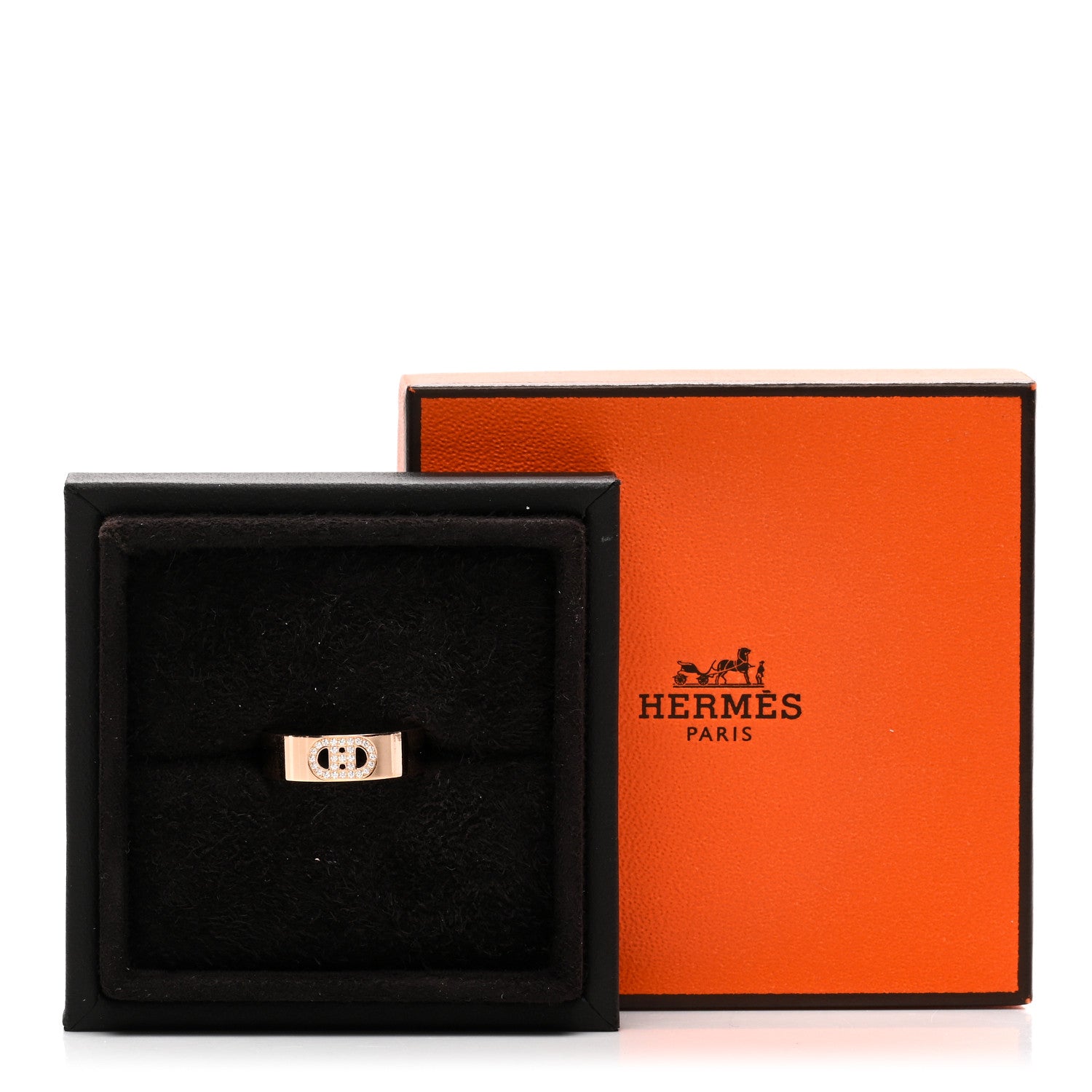 Hermes 18K Rose Gold Diamond PM H D'Ancre Ring 55 7.25 5 of 5