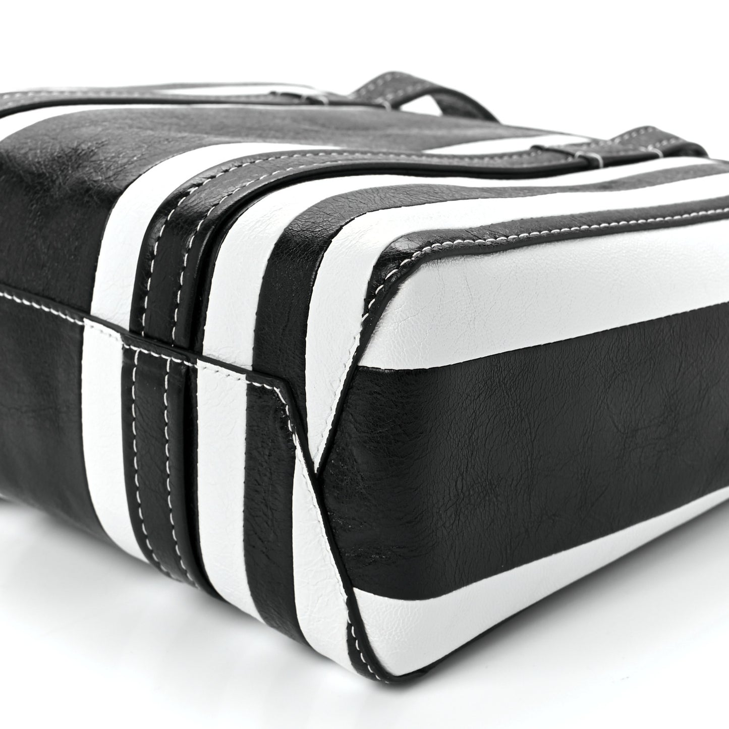 Agneau Arena Striped Patchwork Small Barbes East West Shopper Black White