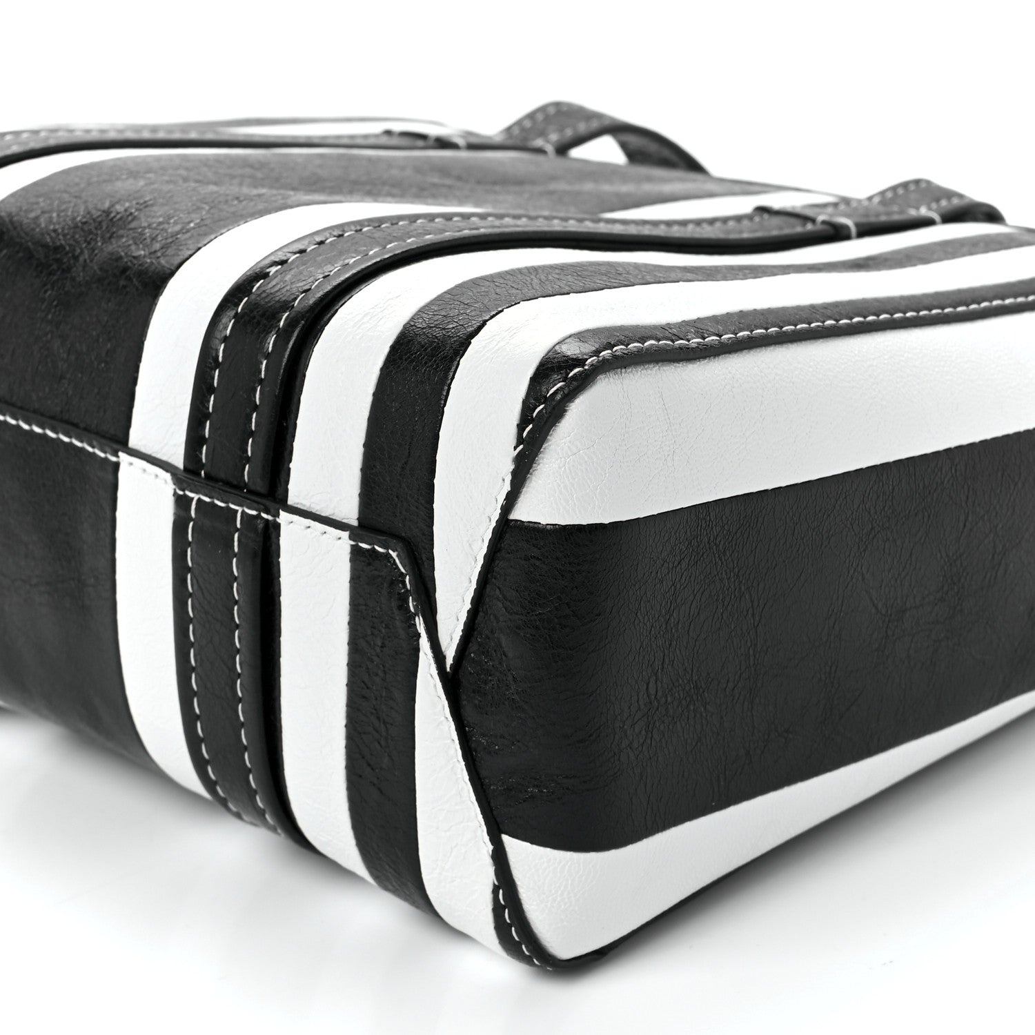 Balenciaga Agneau Arena Striped Patchwork Small Barbes East West Shopper Black White 10 of 10